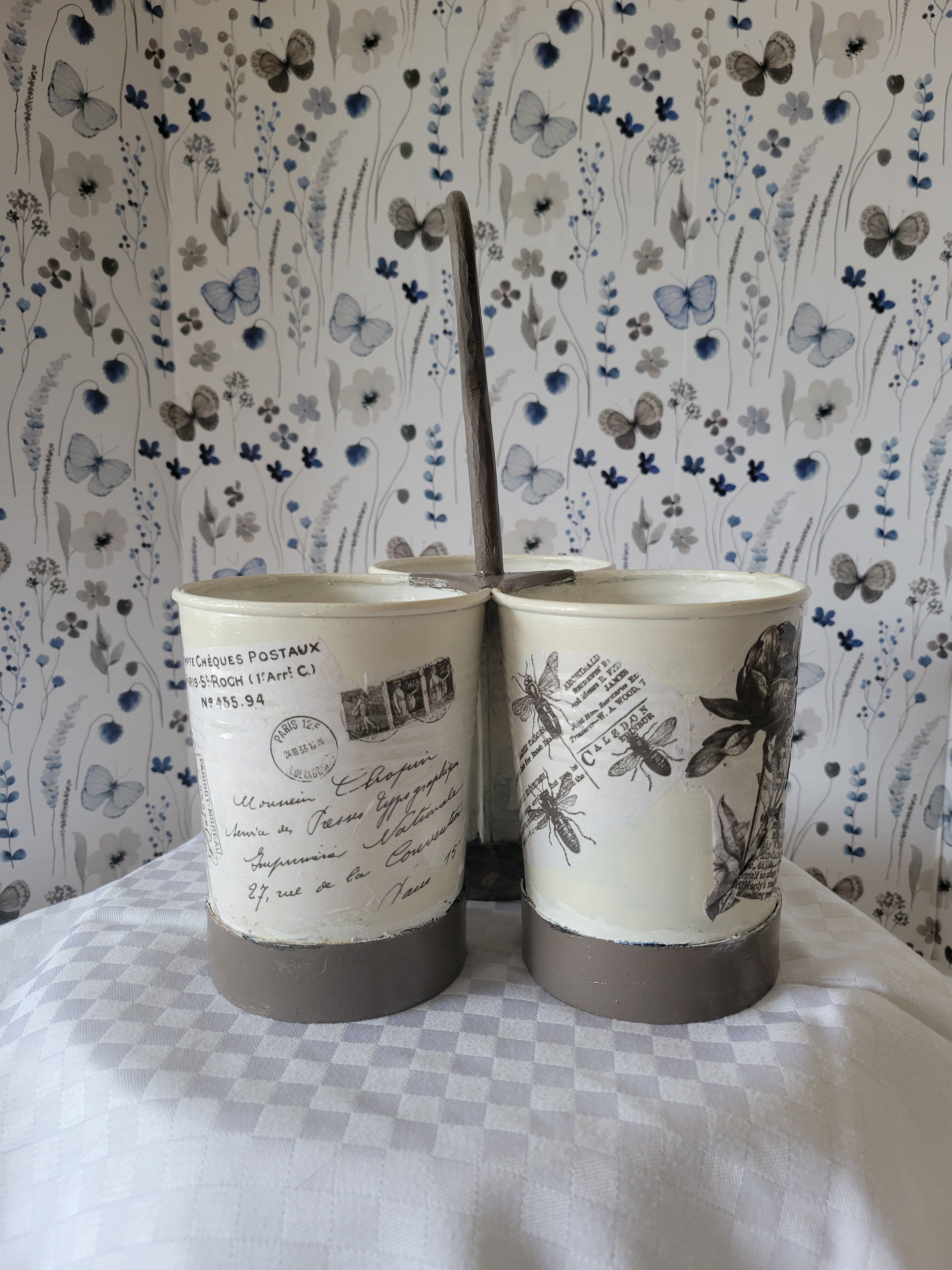 French Toile Vintage Utensil Holder