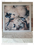 Blue Birds Rice Paper Print with Gray Wooden Frame